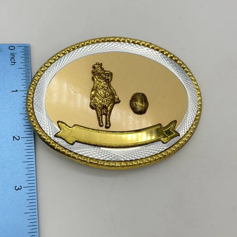 Oval Rodeo Cowboy Horse Barrel Racing Western Belt‎ Buckle Gold Silver Tone
